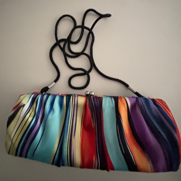 Kate Landry Satin Multicolor Striped Clutch with Rope Strap Vibrant Colors SKU8 - Picture 8 of 9